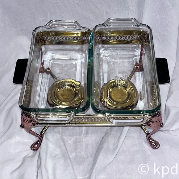 Vintage Anchor Hocking Buffet Serving Rack w 2 1 qt Anchor Ovenware Loaf dishes - Picture 2 of 10